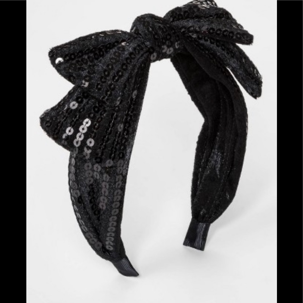 Cat & Jack Velvet & Sequin Black Headband w/ Bow